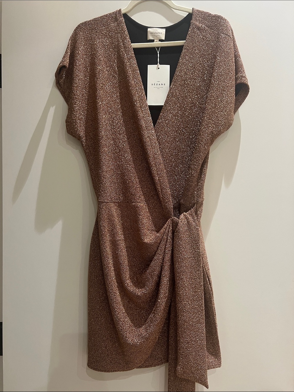 Sezane Shimmery Brown Wrap-Style Women’s Dress size Medium NWT